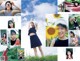 A collage of photos of a woman in a sunflower field.